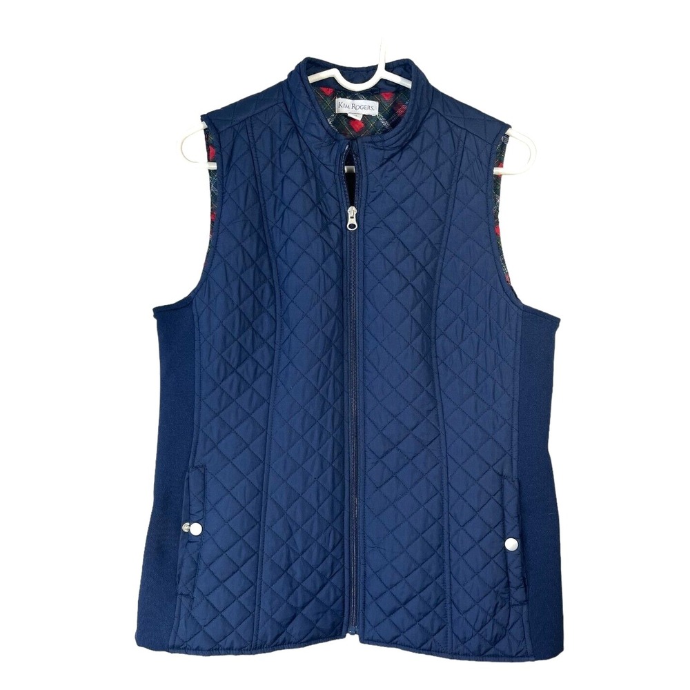 Kim Rogers Women's Lined Puffer Quilted Full Zip Vest Blue Front Pockets Size M